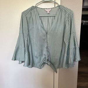 LC Lauren Conrad Green Blouse with Flutter Sleeves